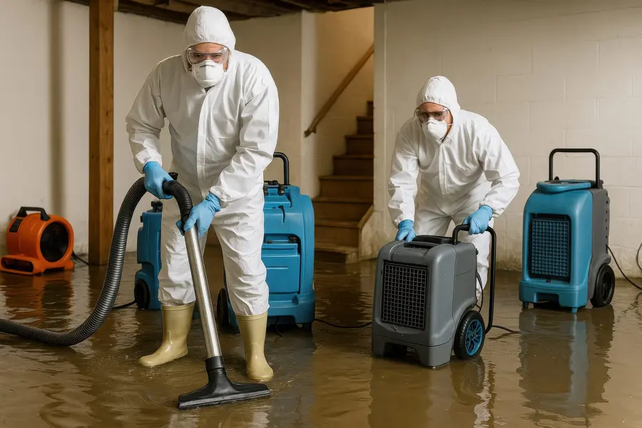 Sewage cleanup crew in protective gear in Des Plaines, IL